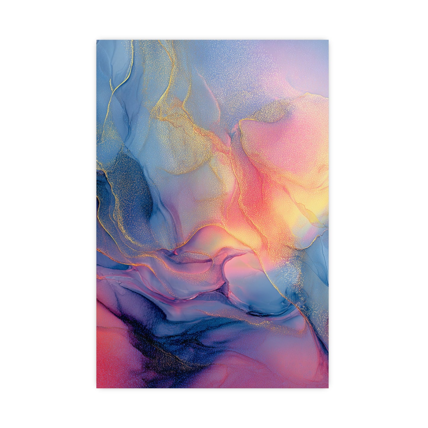 Muse (Style B) - Modern Abstract Fluid Art - Blue/Pink with Gold Highlights - Giclee Fine Art Print