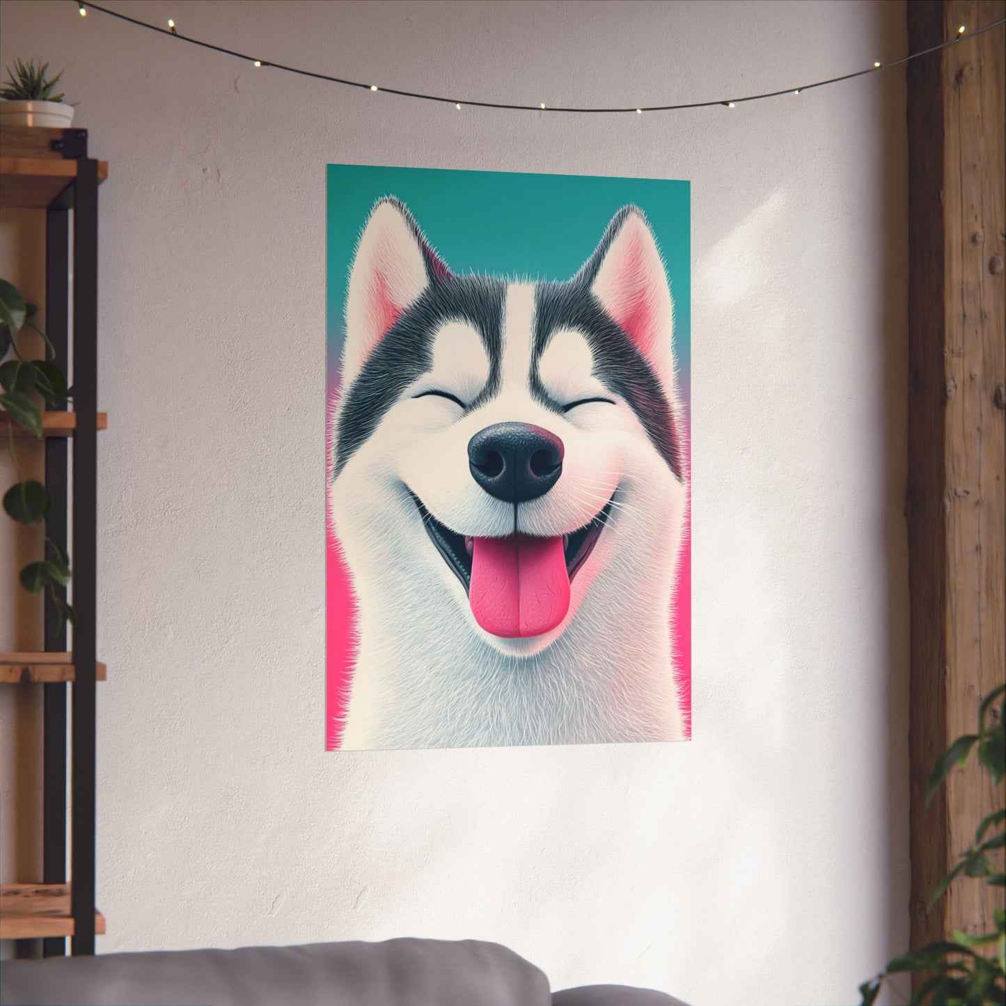 Happy Husky - Whimsical Animals Series - Fine Art Print - Vertical Poster - Cheerful Dog Art for Home Décor