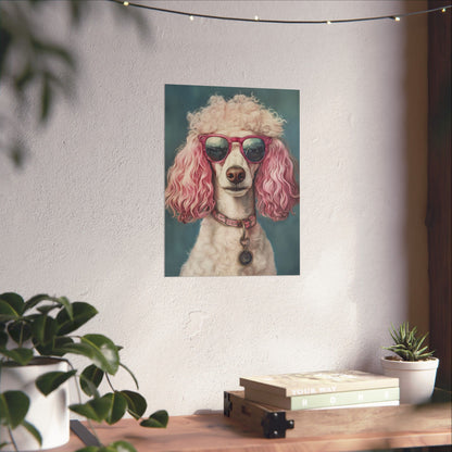 Poodle with Pink Sunglasses - Fine Art Print Poster - Whimsical Animals Series - Wall Art for Dog Lovers