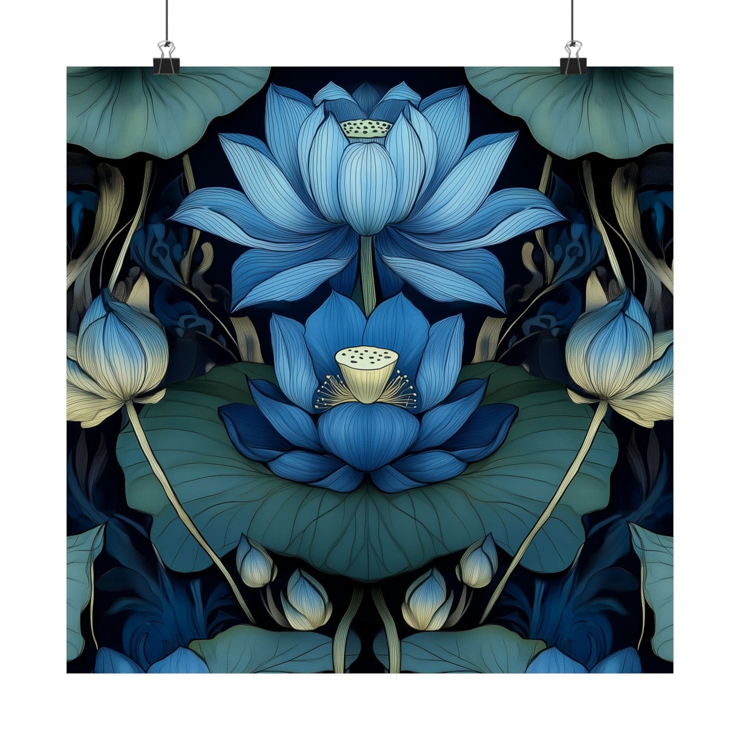 Mystical Blue Lotus Fine Art Print - Matte Vertical Poster - Zen Floral Art for Home Décor