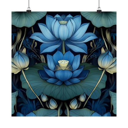 Mystical Blue Lotus Fine Art Print - Matte Vertical Poster - Zen Floral Art for Home Décor