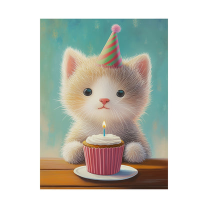 Cute Kitten Birthday Poster - Cat Café - Whimsical Animals - Adorable Kitten Wall Art