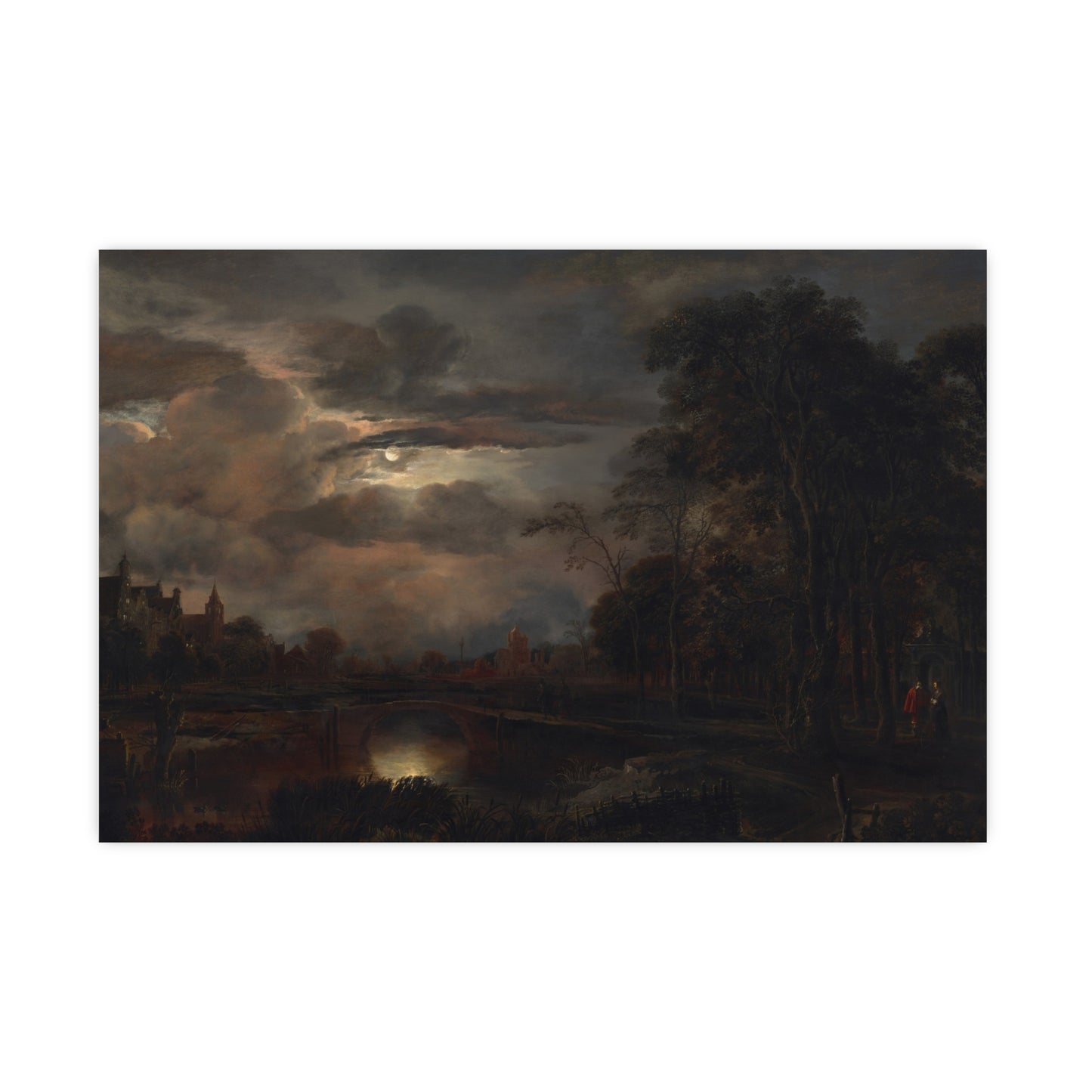 Moonlit Landscape with Bridge - Romantic Night Fine Art Poster