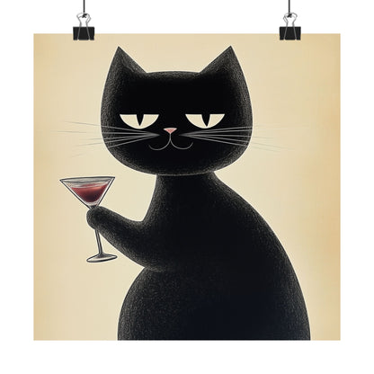 Cat with a Cocktail - Cat Café Series - Fine art print - Matte Vertical Wall Art  - Poster Print - for Cat Lovers