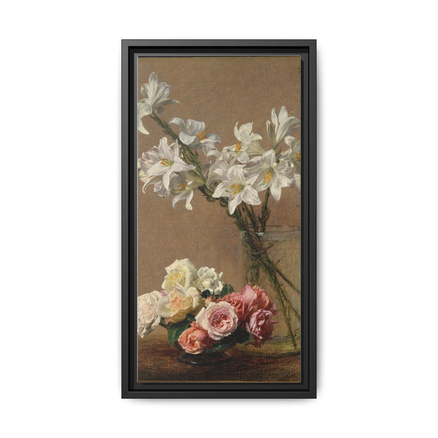 Henri Fantin-Latour : Roses and Lilies (1888) - Giclee Fine Art Print - Museum Collection Framed Canvas Print