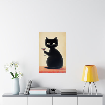 Cat with a Cocktail - Cat Café Series - Fine art print - Matte Vertical Wall Art  - Poster Print - for Cat Lovers