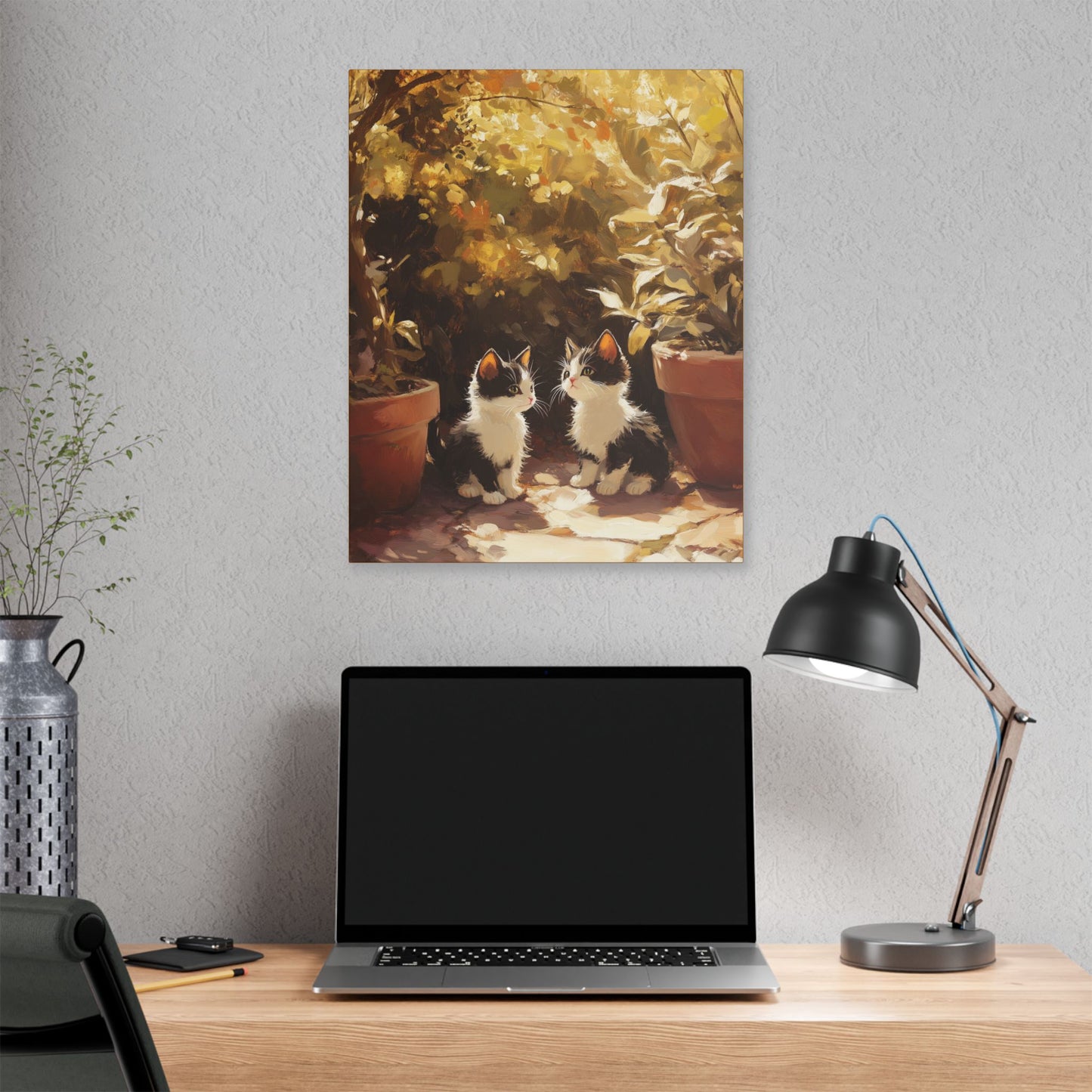 Kittens Conspire  - Garden Friends Series - Fine Art Print on Canvas