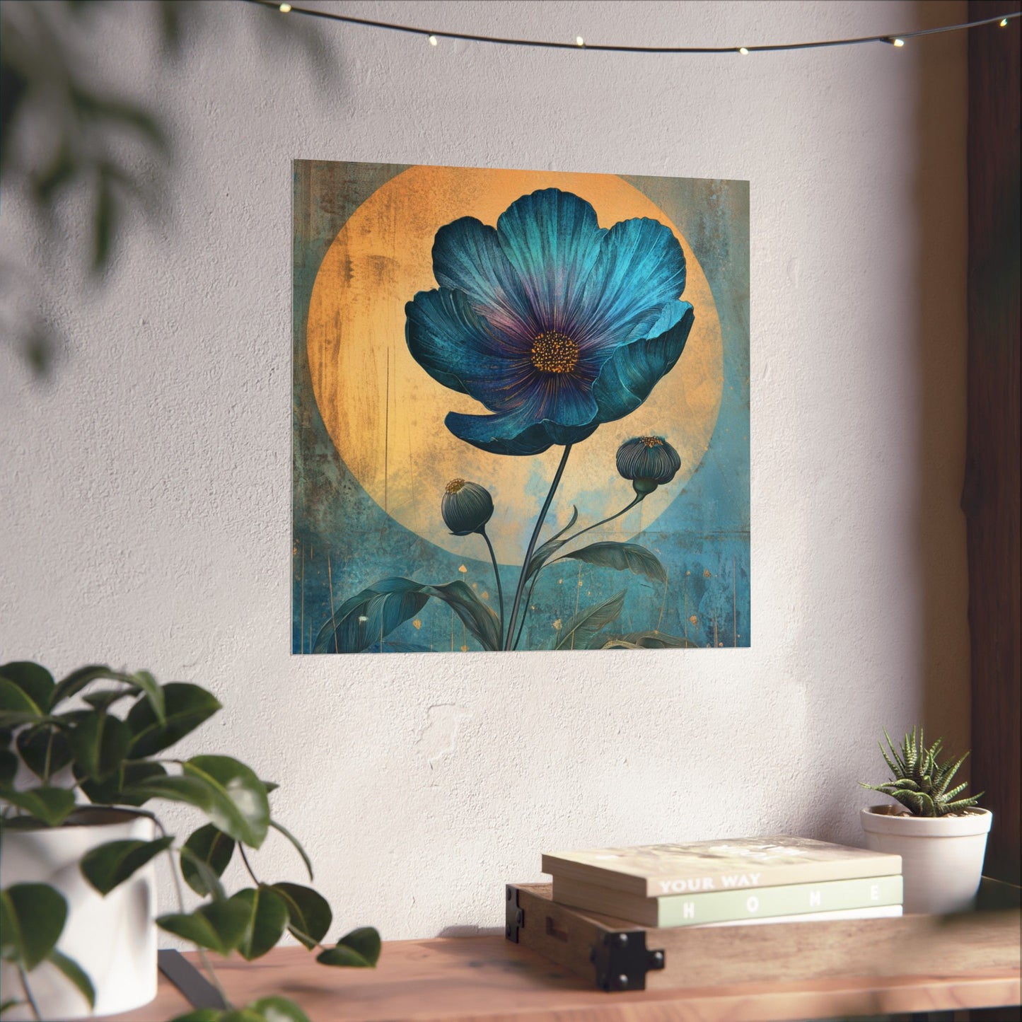 Blue Cosmos Moonlit Botanical Fine Art Print