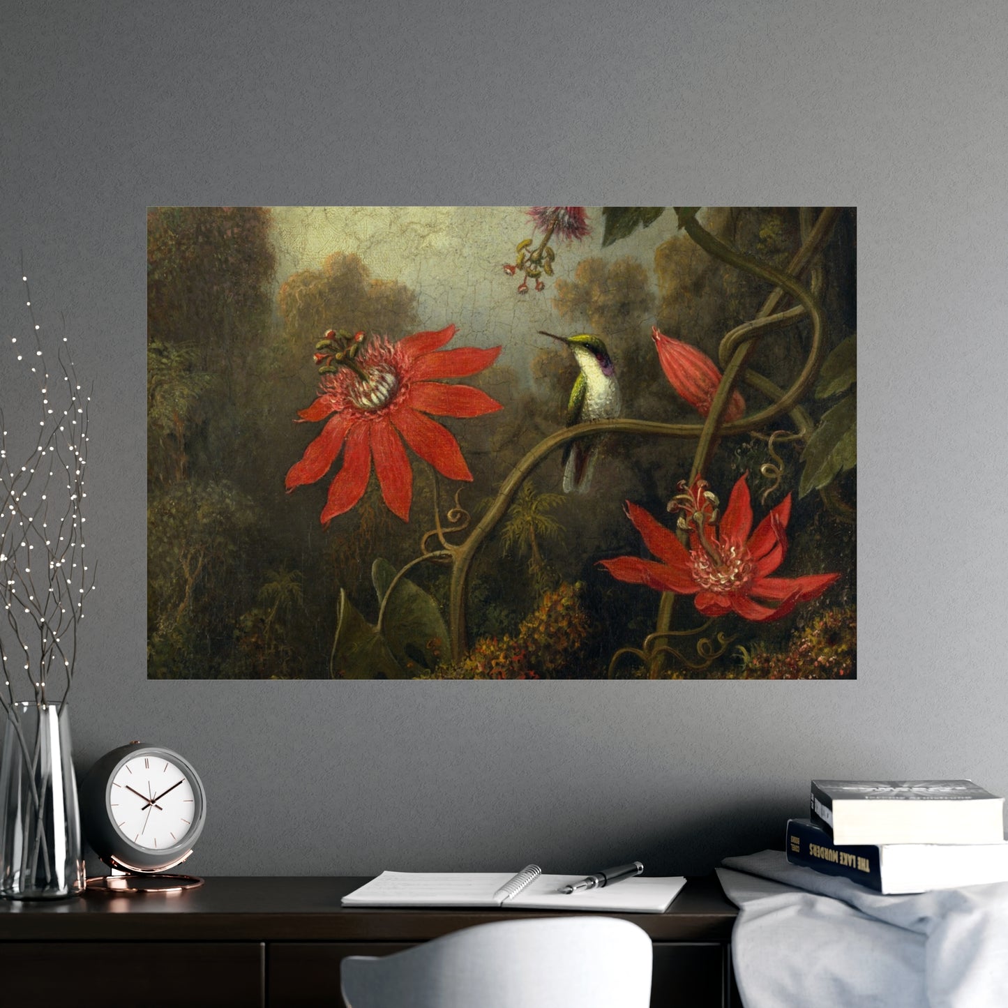 Hummingbird in Lush Tropical Landscape - Museum Collection - Fine Art Poster
