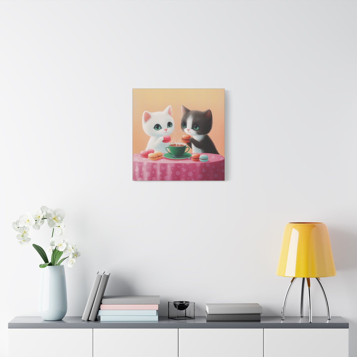 Whimsical Kitty Tea Time - Wall Art & Home Décor - Cute Cat Canvas Art