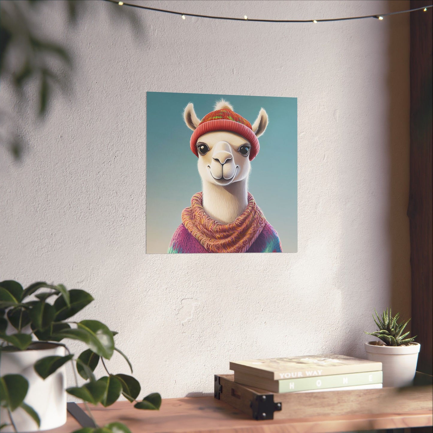 Cozy Llama Art Print - Whimsical Animals - Horizontal Matte Poster for Wall Art