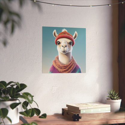 Cozy Llama Art Print - Whimsical Animals - Horizontal Matte Poster for Wall Art
