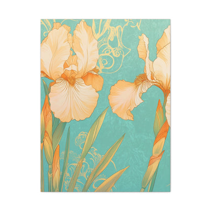 Iris Flowers on Turquois - Stretched Canvas