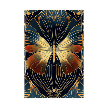 Art Deco Golden Butterfly Fine Art Print - Matte Vertical Poster - Vibrant Home Décor - Chic Style