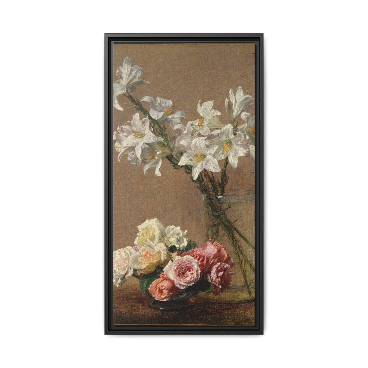 Henri Fantin-Latour : Roses and Lilies (1888) - Giclee Fine Art Print - Museum Collection Framed Canvas Print