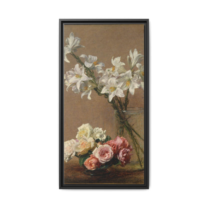 Henri Fantin-Latour : Roses and Lilies (1888) - Giclee Fine Art Print - Museum Collection Framed Canvas Print