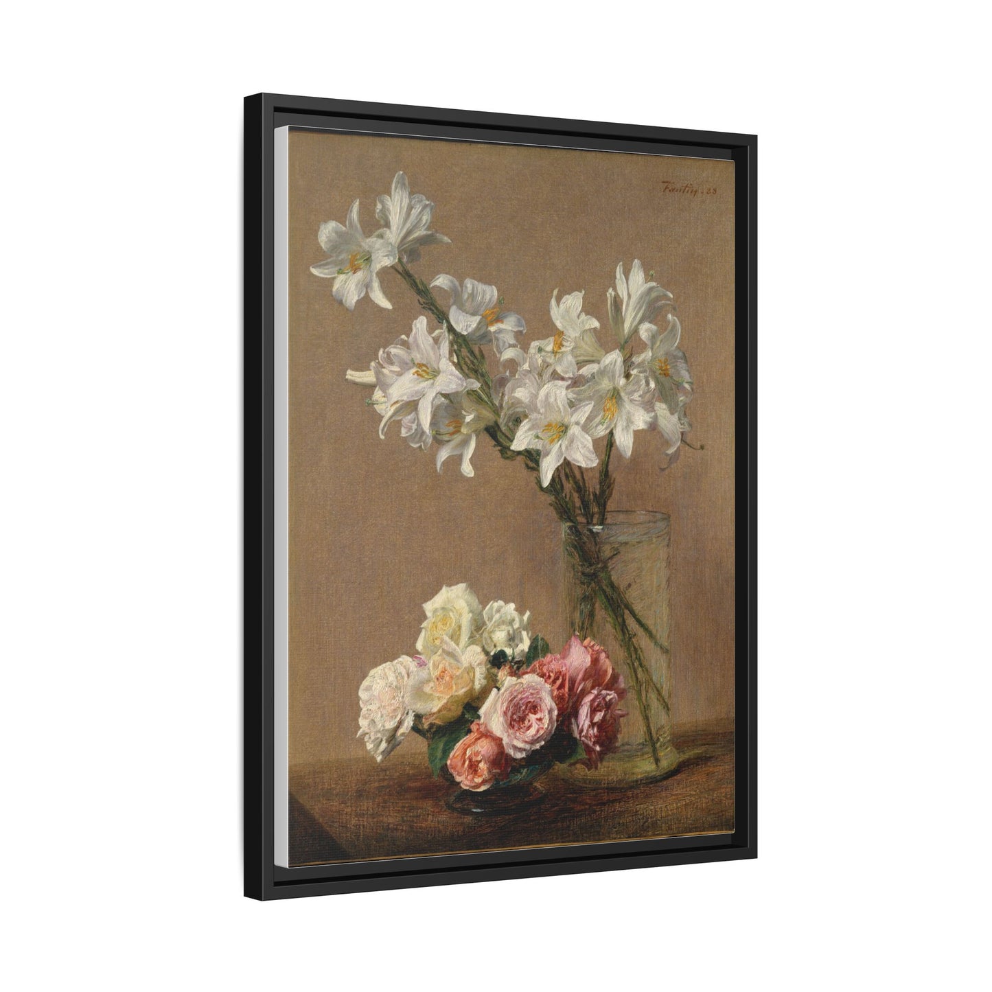 Henri Fantin-Latour : Roses and Lilies (1888) - Giclee Fine Art Print - Museum Collection Framed Canvas Print