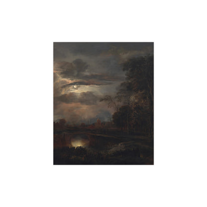 Moonlit Landscape with Bridge - Romantic Night Fine Art Poster
