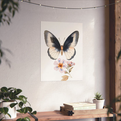 Vintage Butterfly Botanical Print - Matte Vertical Poster - Elegant Wall Art for Nature Lovers