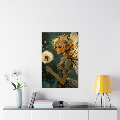 Best Wishes For You - Fairy with Dandelion - Flowers & Fairies Series - Enchanting Wall Art - Vertical Poster - Whimsical Wall Art for Dreamers