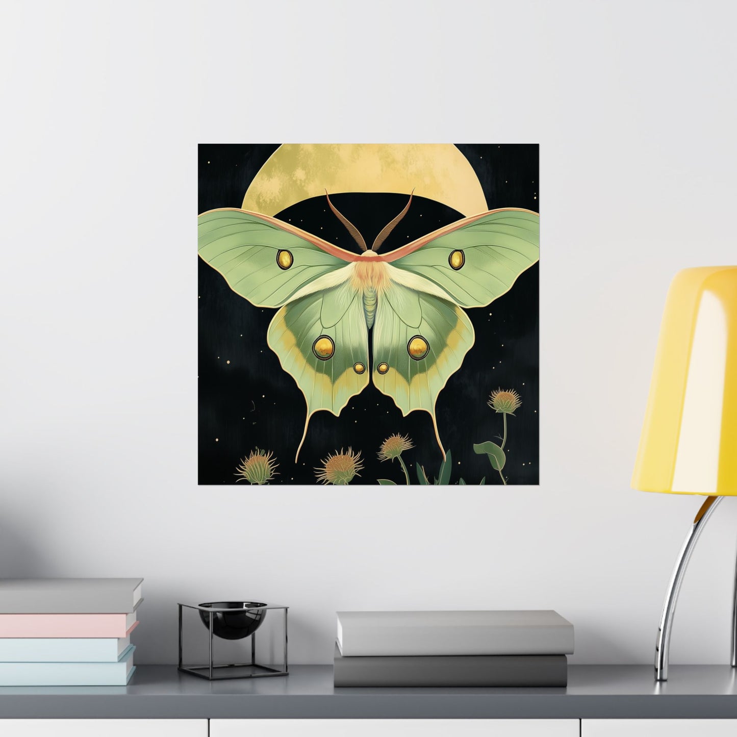 Dreamy Luna Moth Under the Moon Poster- Matte Vertical Art Print - Boho Wall Art - Bohemian - Art Noveau - Art Deco