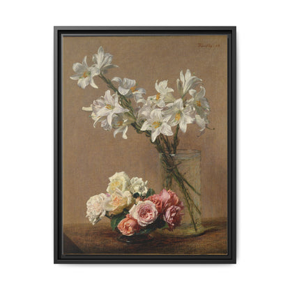 Henri Fantin-Latour : Roses and Lilies (1888) - Giclee Fine Art Print - Museum Collection Framed Canvas Print