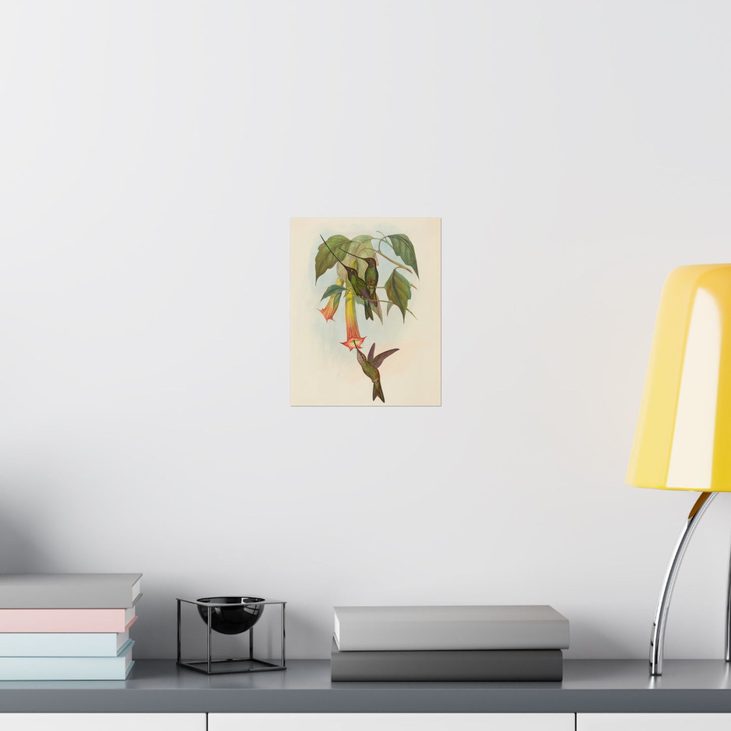 Hummingbird Botanical Art Print - Matte Vertical Poster - Nature Inspired Wall Art - Vintage Bird Watcher Art