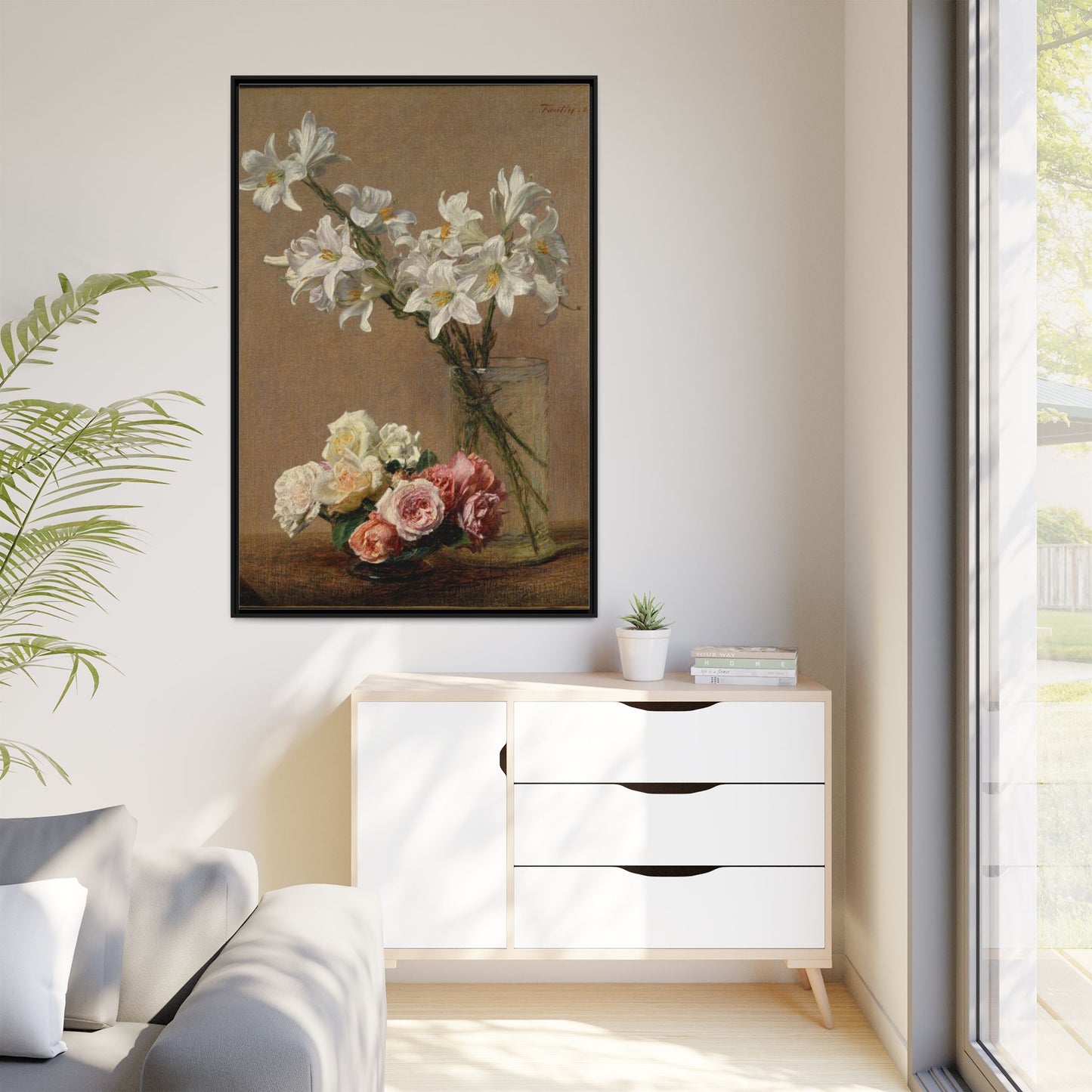 Henri Fantin-Latour : Roses and Lilies (1888) - Giclee Fine Art Print - Museum Collection Framed Canvas Print