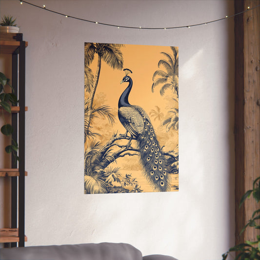 Perching Peacock Vintage Tropical Fine Art Print