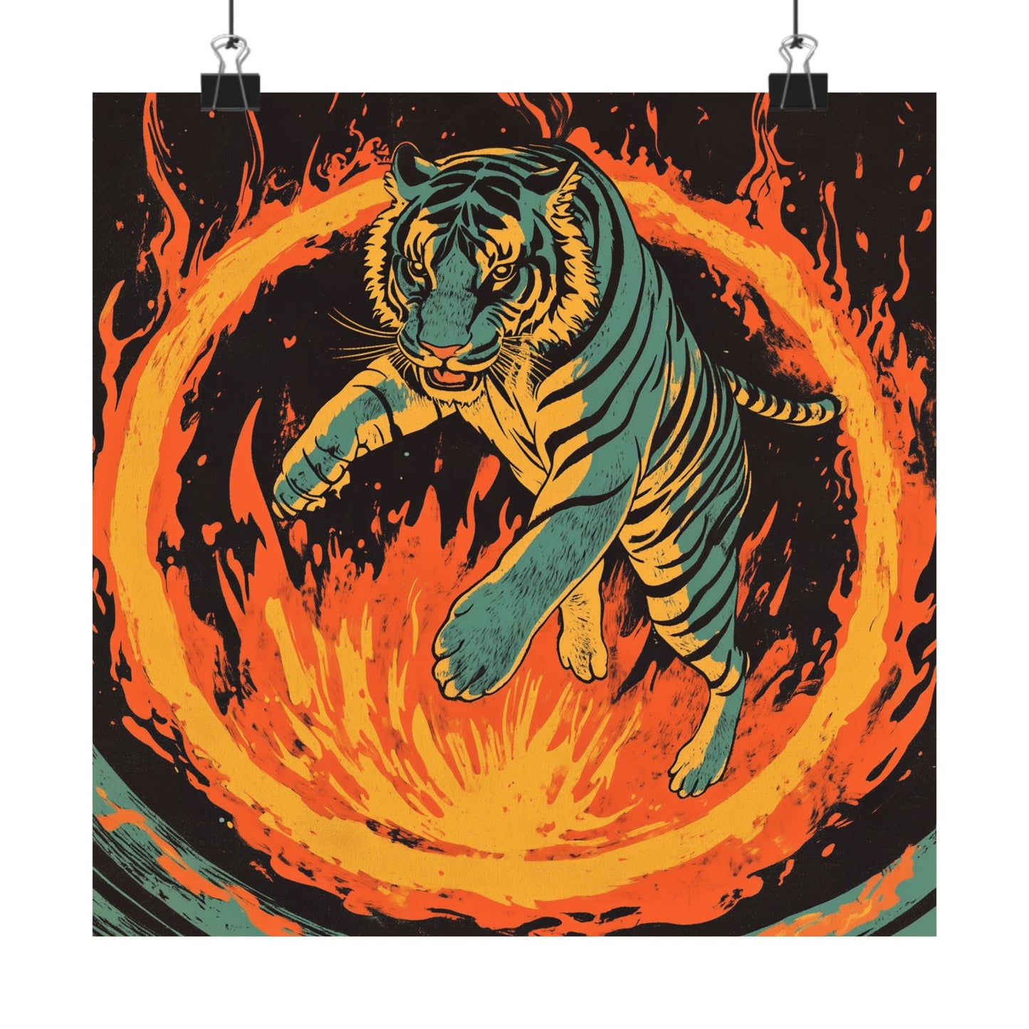 Unleashed - Tiger Jumping Through A Ring of Flames - Matte Vertical Poster - Eye-Catching Wall Art