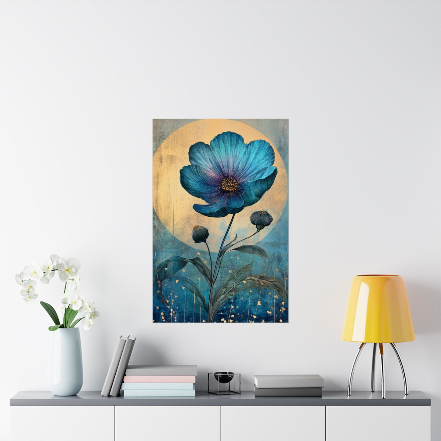 Blue Cosmos Moonlit Botanical Fine Art Print