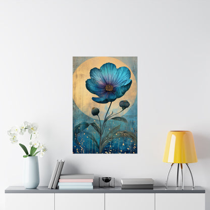 Blue Cosmos Moonlit Botanical Fine Art Print