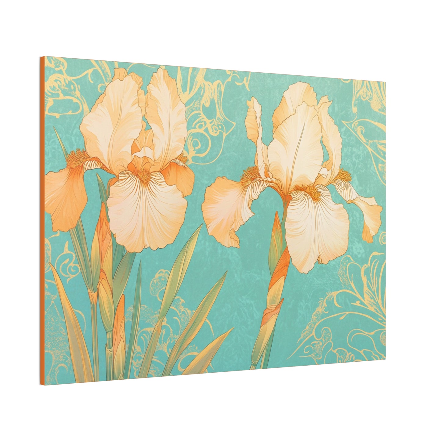 Iris Flowers on Turquois - Stretched Canvas