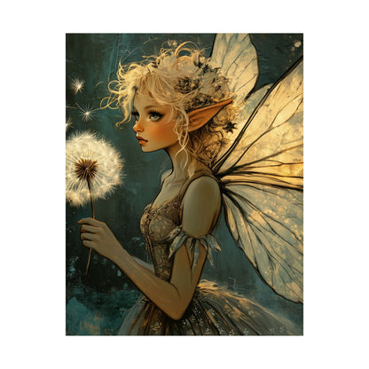 Best Wishes For You - Fairy with Dandelion - Flowers & Fairies Series - Enchanting Wall Art - Vertical Poster - Whimsical Wall Art for Dreamers