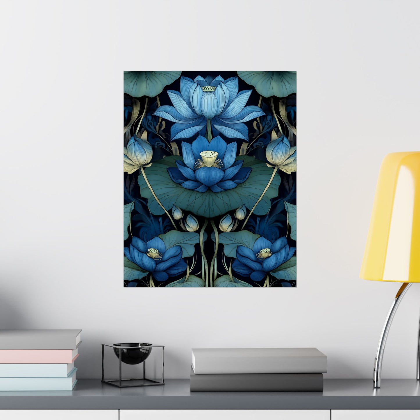 Mystical Blue Lotus Fine Art Print - Matte Vertical Poster - Zen Floral Art for Home Décor