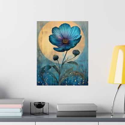 Blue Cosmos Moonlit Botanical Fine Art Print