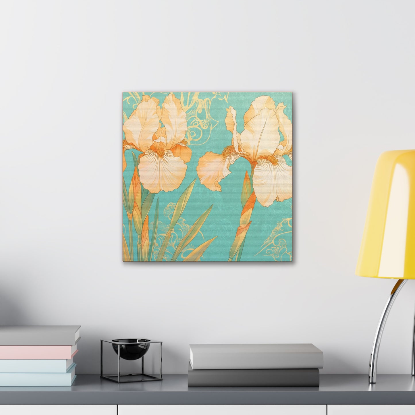 Iris Flowers on Turquois - Stretched Canvas