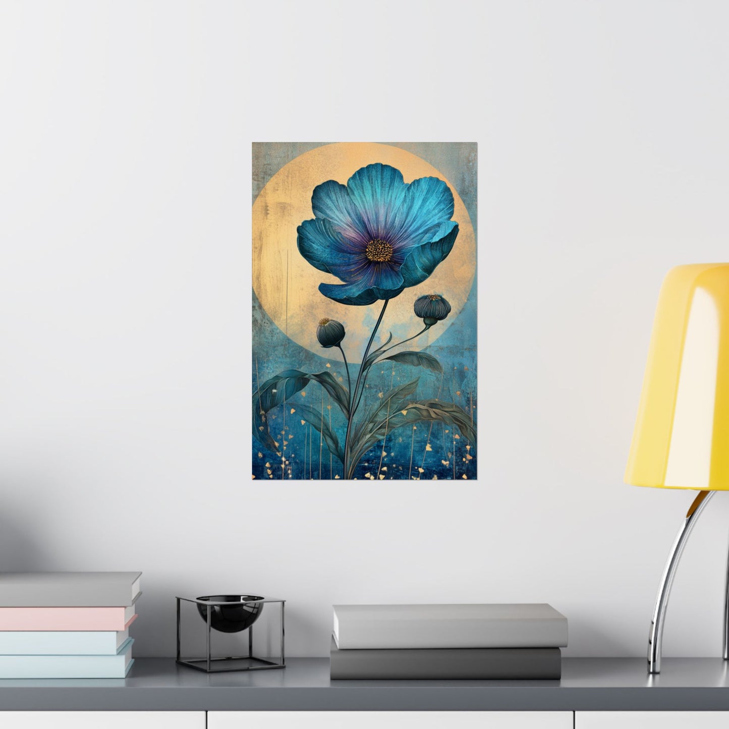 Blue Cosmos Moonlit Botanical Fine Art Print