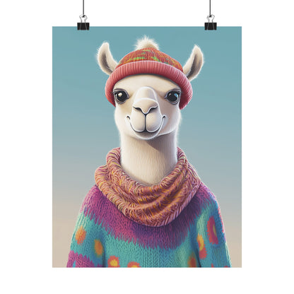 Cozy Llama Art Print - Whimsical Animals - Horizontal Matte Poster for Wall Art