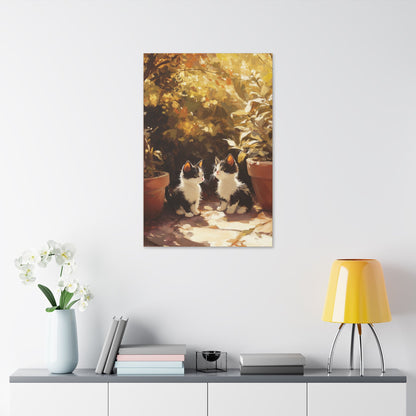 Kittens Conspire  - Garden Friends Series - Fine Art Print on Canvas