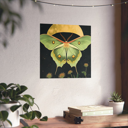 Dreamy Luna Moth Under the Moon Poster- Matte Vertical Art Print - Boho Wall Art - Bohemian - Art Noveau - Art Deco