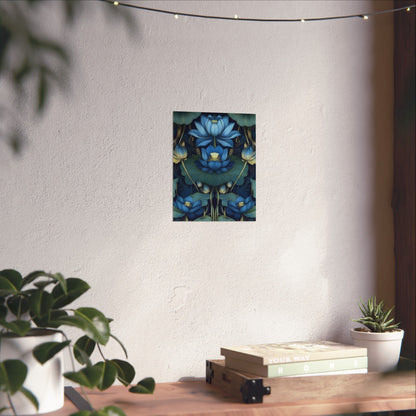 Mystical Blue Lotus Fine Art Print - Matte Vertical Poster - Zen Floral Art for Home Décor
