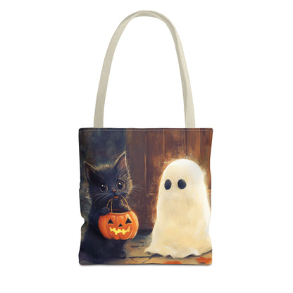 Trick or Treat Halloween Tote Bag - Kitten & Friendly Ghost