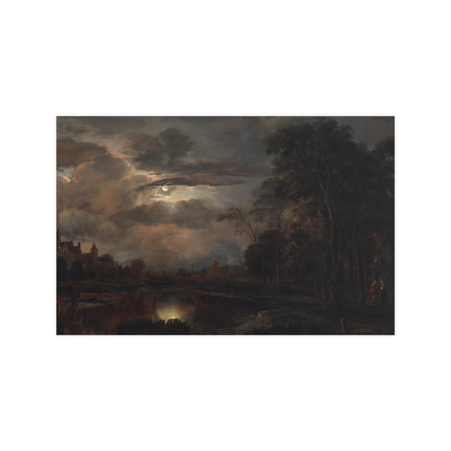 Moonlit Landscape with Bridge - Romantic Night Fine Art Poster