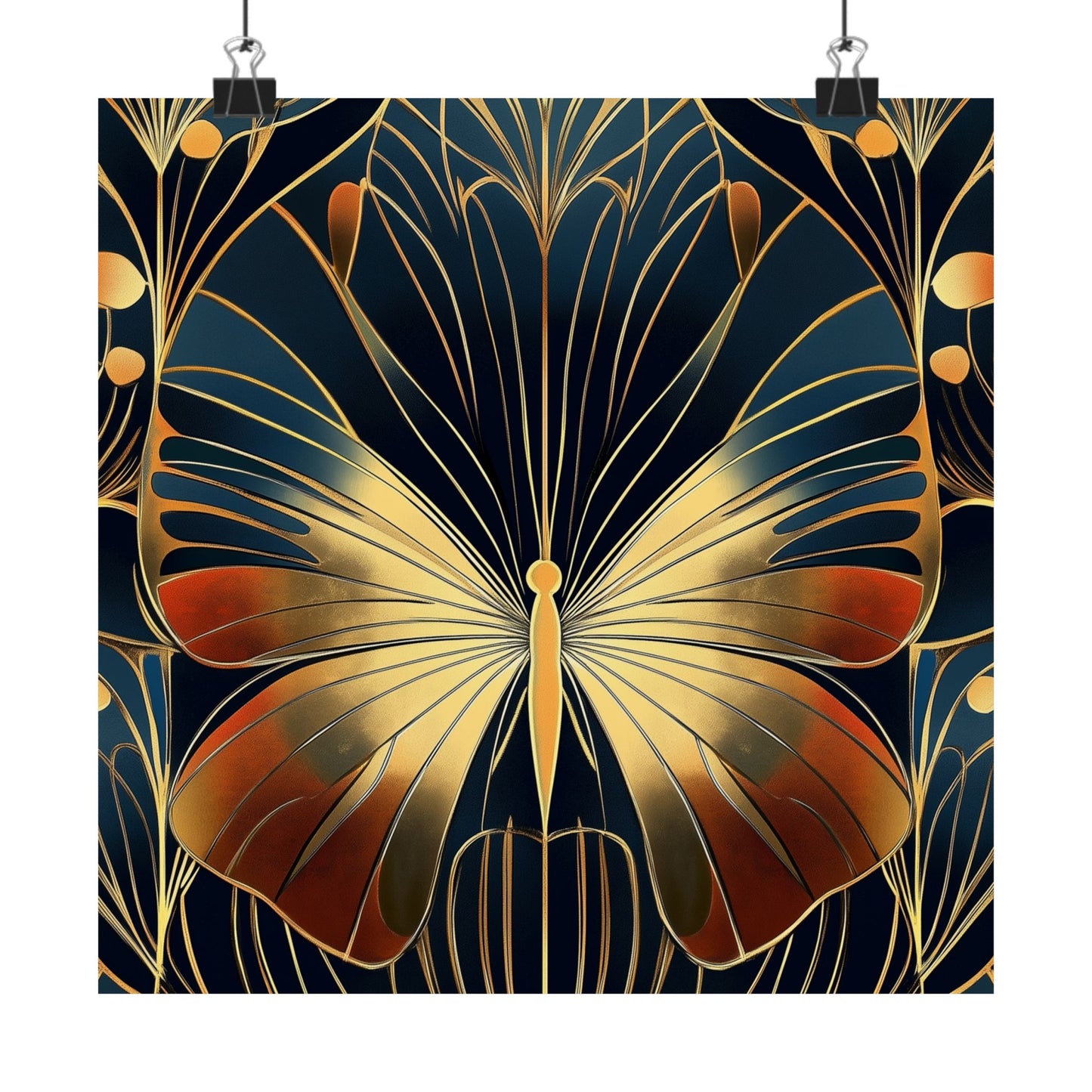 Art Deco Golden Butterfly Fine Art Print - Matte Vertical Poster - Vibrant Home Décor - Chic Style