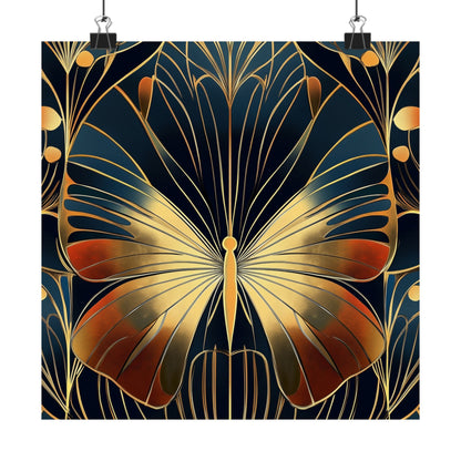 Art Deco Golden Butterfly Fine Art Print - Matte Vertical Poster - Vibrant Home Décor - Chic Style