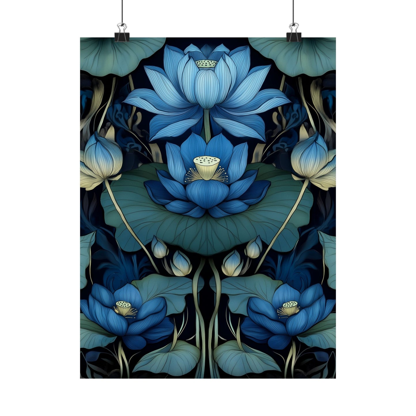 Mystical Blue Lotus Fine Art Print - Matte Vertical Poster - Zen Floral Art for Home Décor
