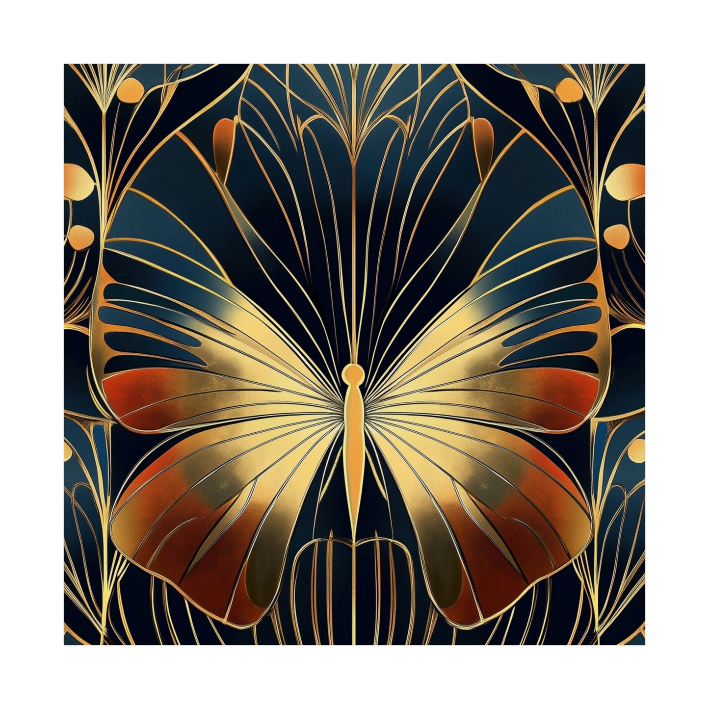 Art Deco Golden Butterfly Fine Art Print - Matte Vertical Poster - Vibrant Home Décor - Chic Style