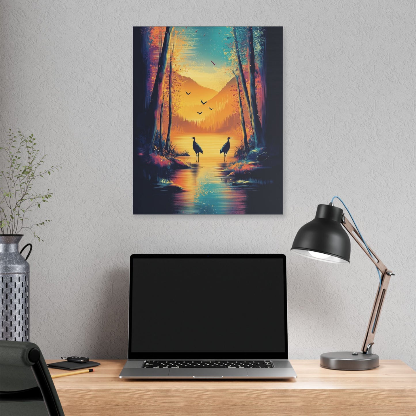 Cranes at Sunset - Delight in Nature Series - Fine Art Print on Canvas