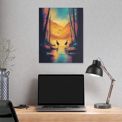 Cranes at Sunset - Delight in Nature Series - Fine Art Print on Canvas